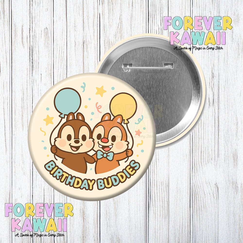 Birthday Buddies Celebration Pinback Button - Chipmunks