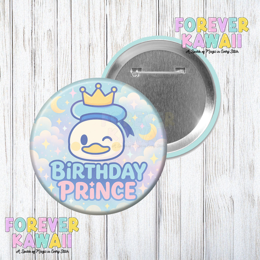 Birthday Prince Duck - Celebration Pinback Button