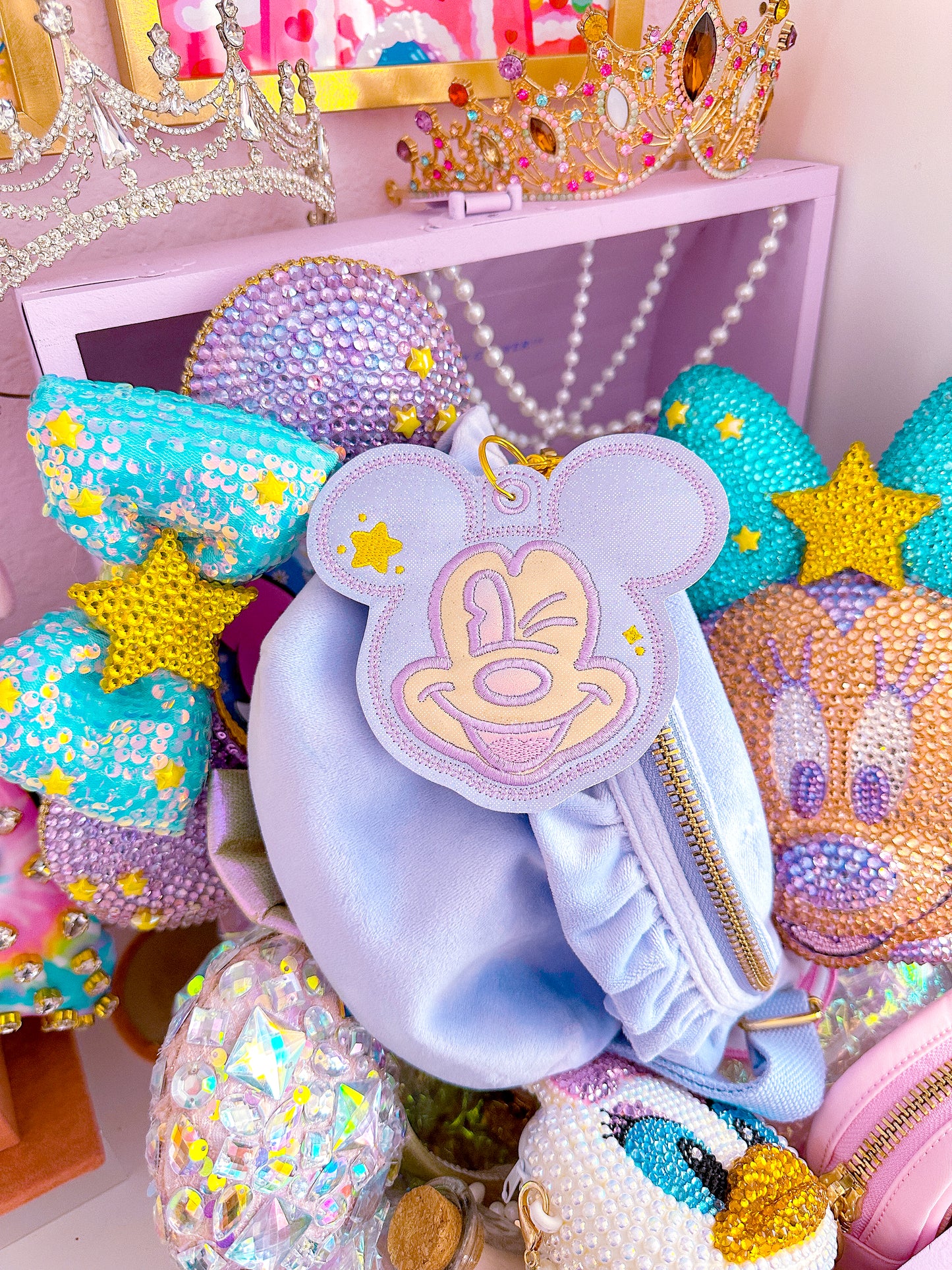 Lilac Holographic Winking Mouse Bag Charm Keychain