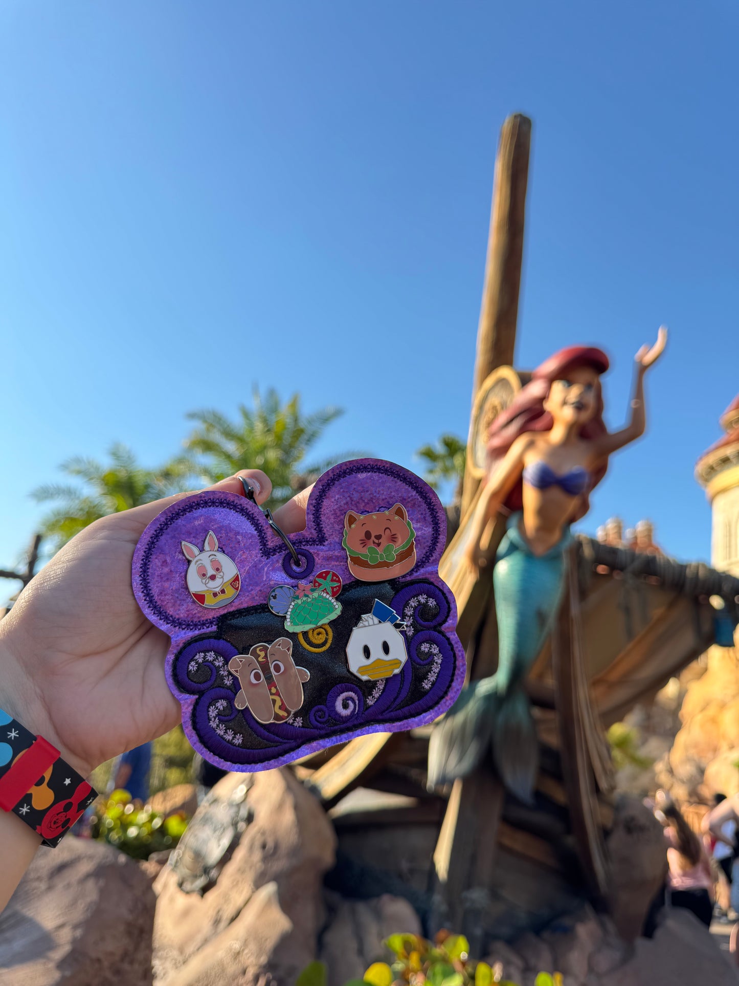 Sea Witch Pin Keychain | 5-Hole Enamel Pin Display | Sparkly Purple Villain Holder