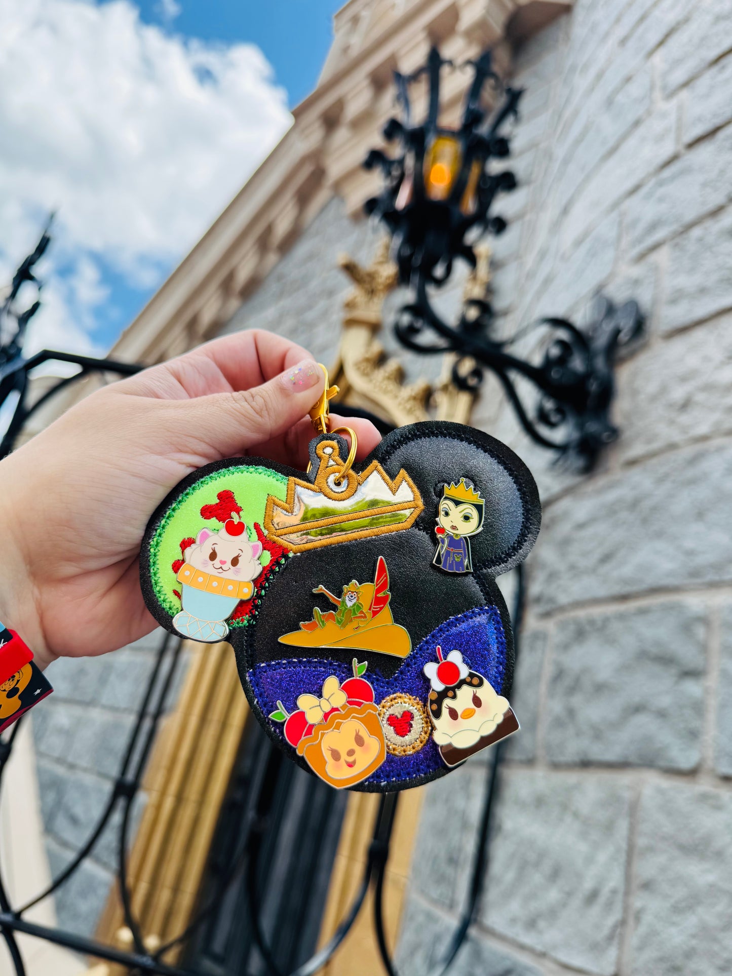 Regal Darkness Pin Keychain | 5-Hole Enamel Pin Display | Sparkly Villain-Inspired Holder
