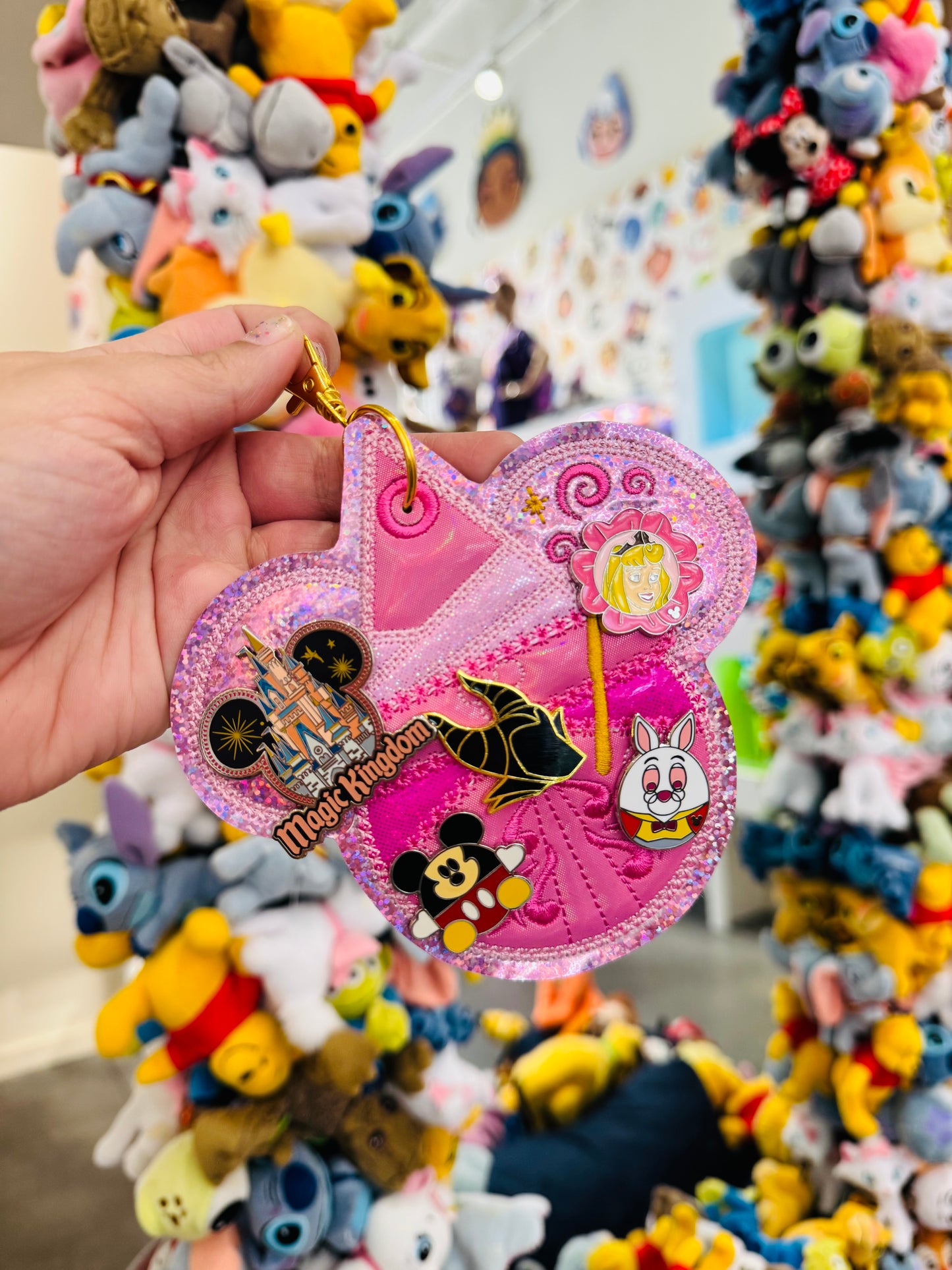 Pink Fairy Pin Trading Keychain | 5 Hole Enamel Pin Holder | Pin Display Keychain