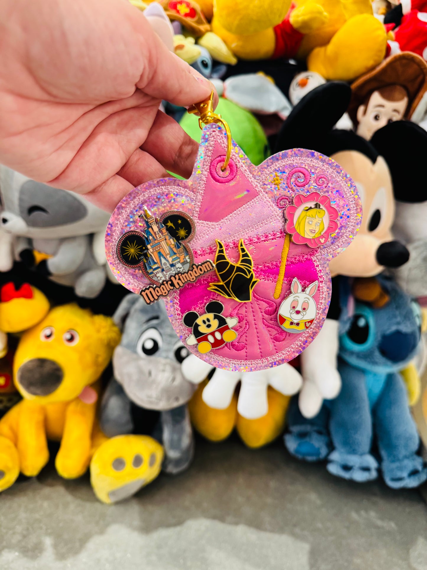Pink Fairy Pin Trading Keychain | 5 Hole Enamel Pin Holder | Pin Display Keychain