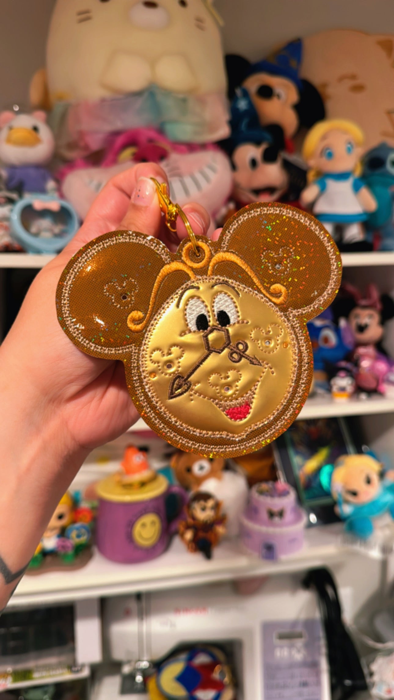 Enchanted Clock Pin Keychain | 5-Hole Enamel Pin Display | Brown Vinyl Handmade Clip