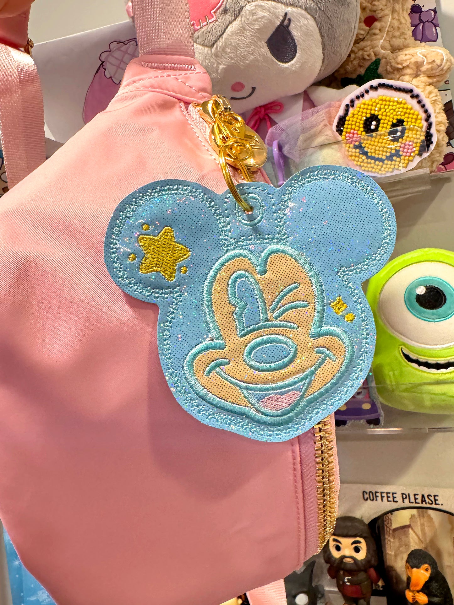 Blue Holographic Winking Bag Charm Keychain
