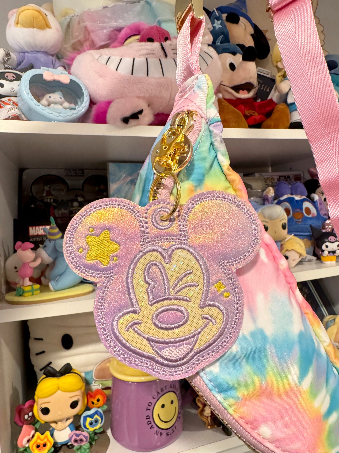 Iridescent Purple Mickey Winking Bag Charm Keychain