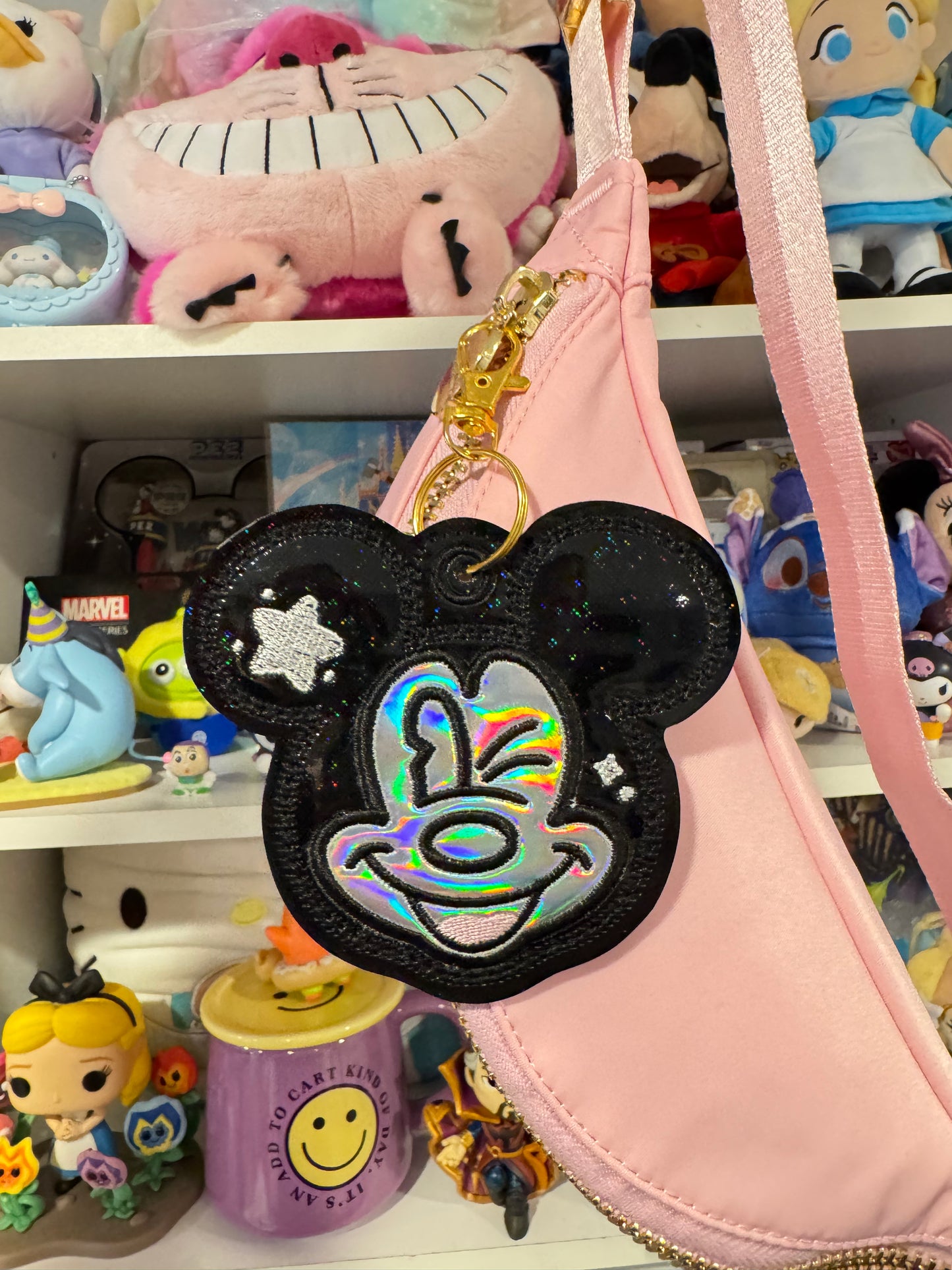 Black Holographic Winking Mouse Bag Charm Keychain
