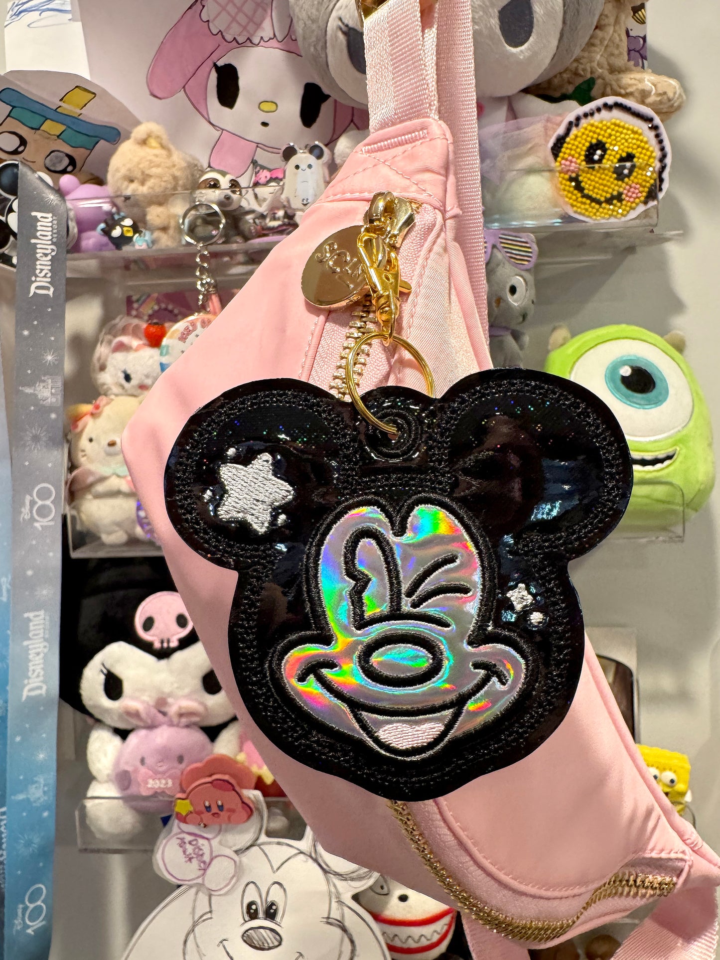 Black Holographic Winking Mouse Bag Charm Keychain