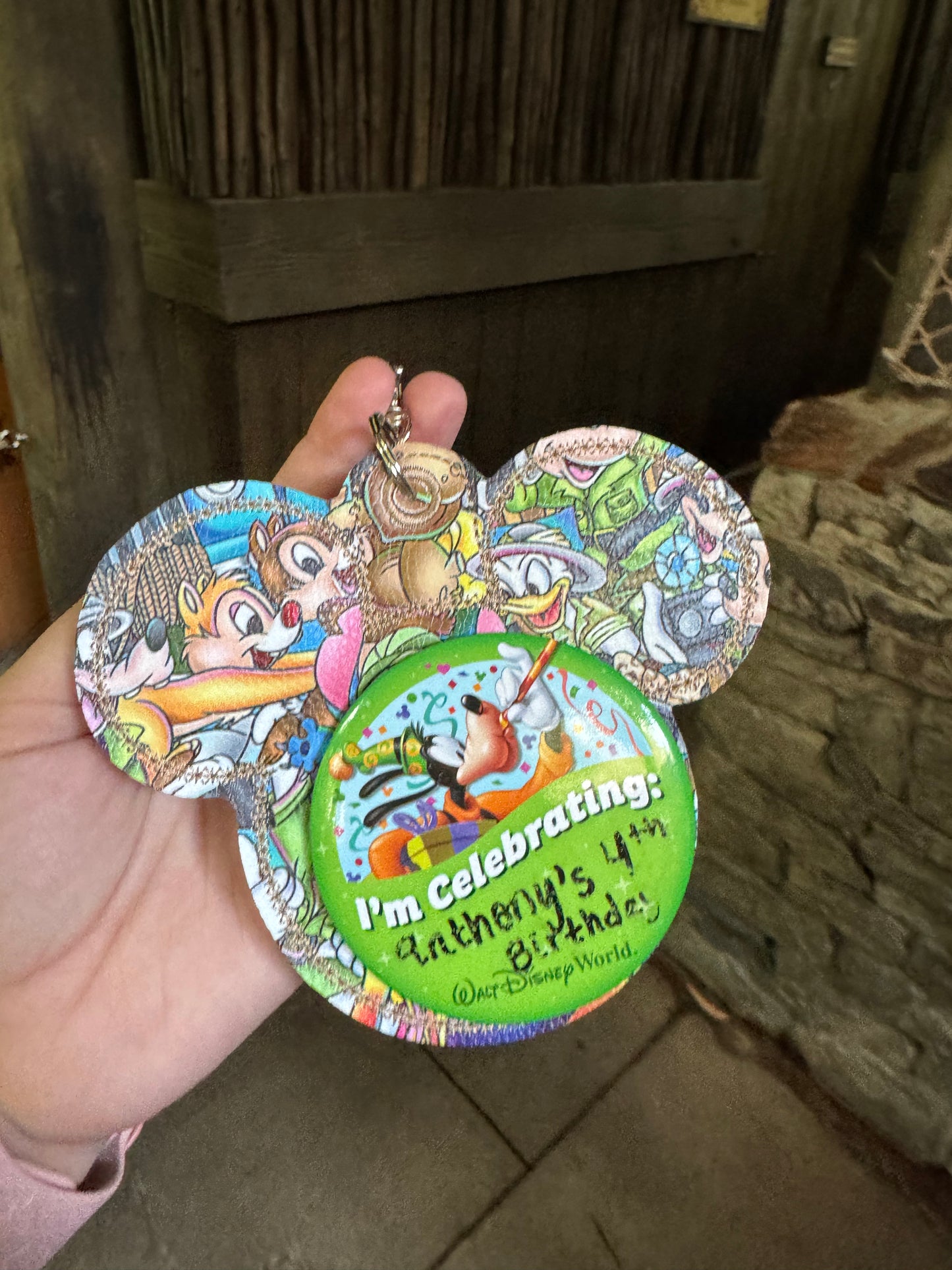 Safari Characters Mouse Backer Keychain for 3” Celebration Buttons - Badge Holder - Backpack Charm - Theme Park Accessory