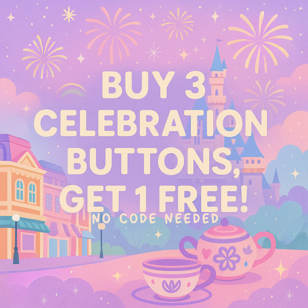 The image is a colorful advertisement featuring a castle, fireworks, and teacups, with text promoting a sale.
