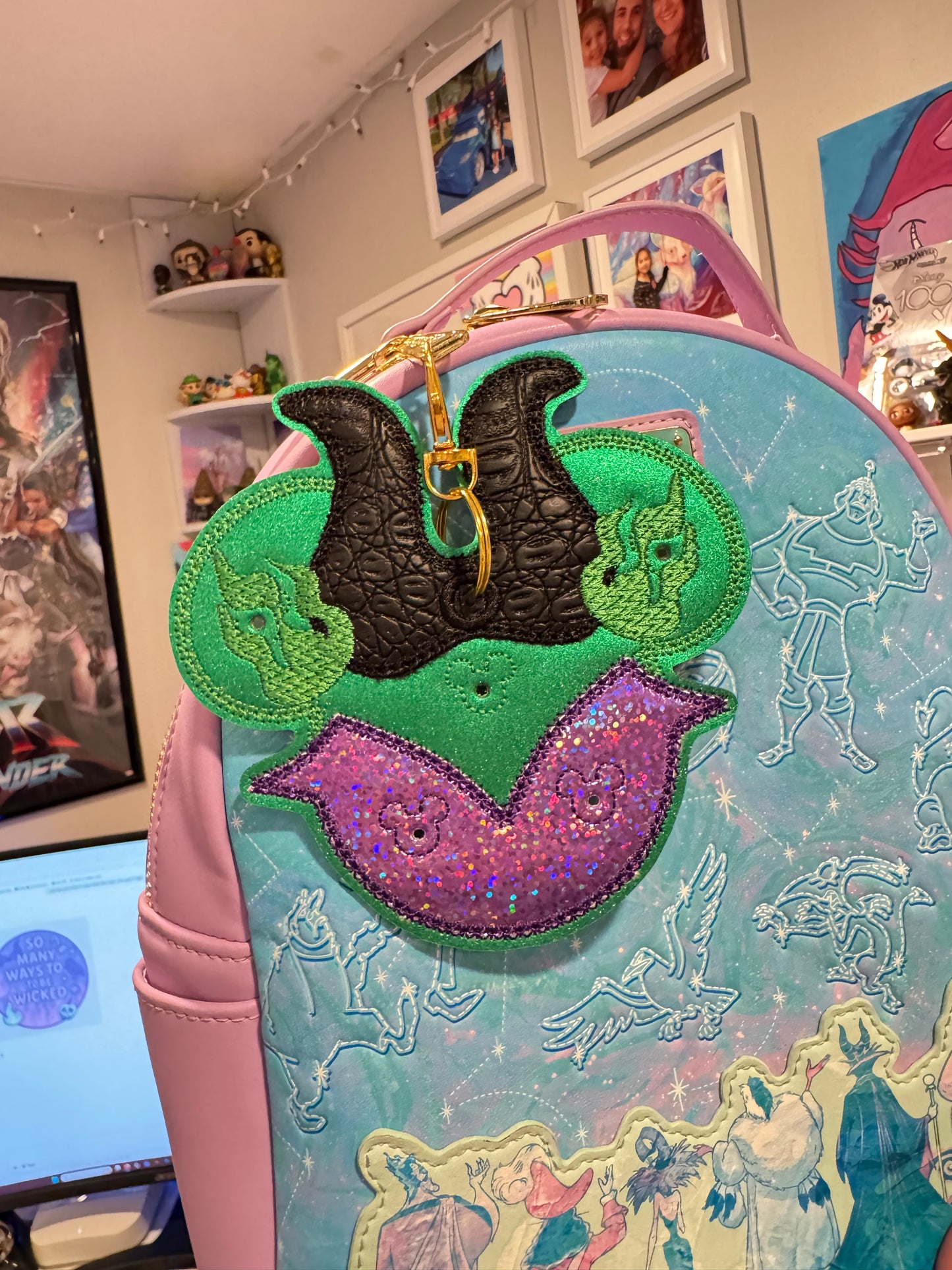 Dark Sorceress-Inspired Pin Trading Keychain | Glitter Vinyl Mouse Shape | Holds 5 Enamel Pins