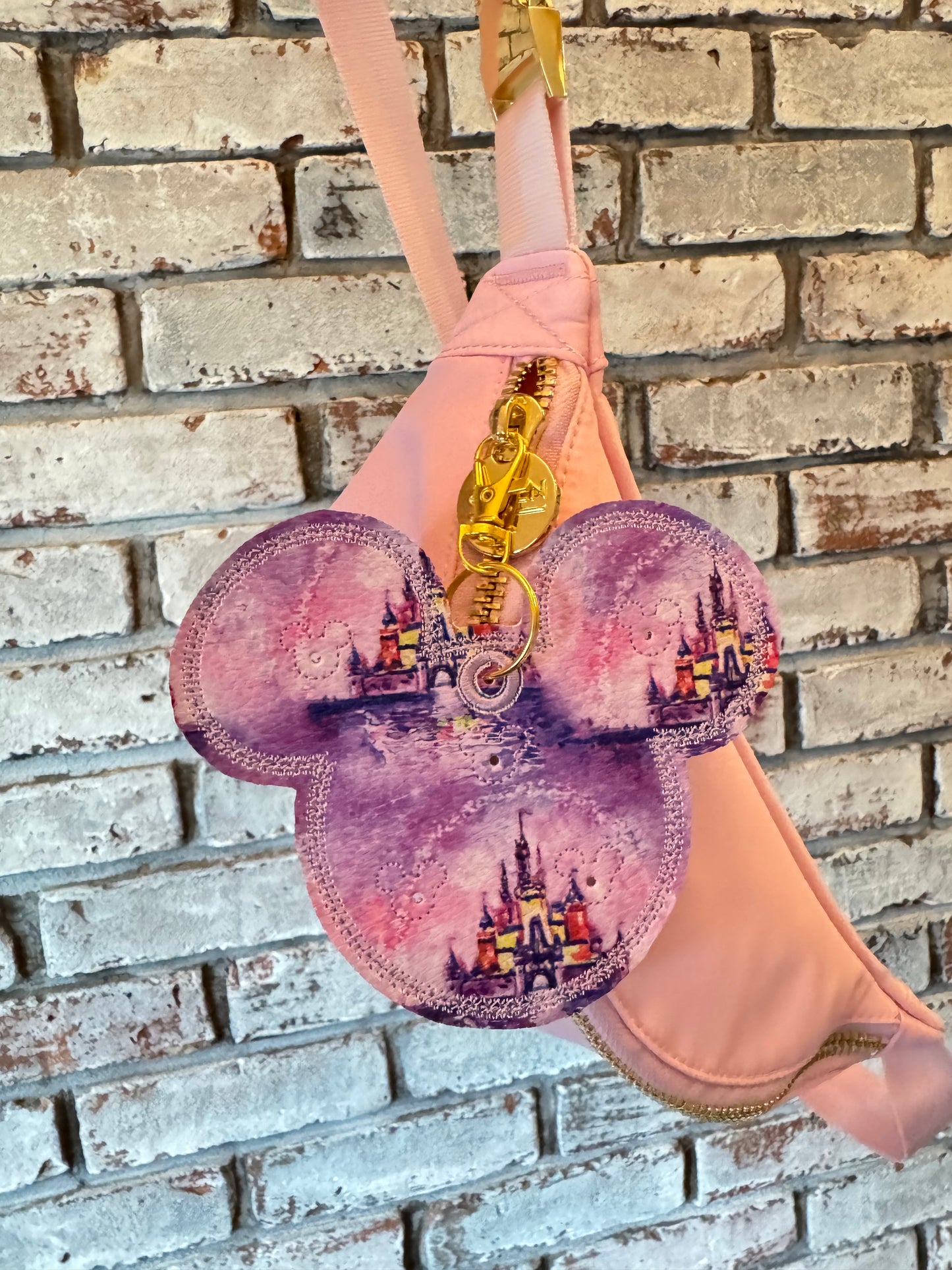 Castle Pin Trading Keychain – Holds 5 Pins | Fairytale Vinyl Bag Charm (Pattern Placement Varies) by