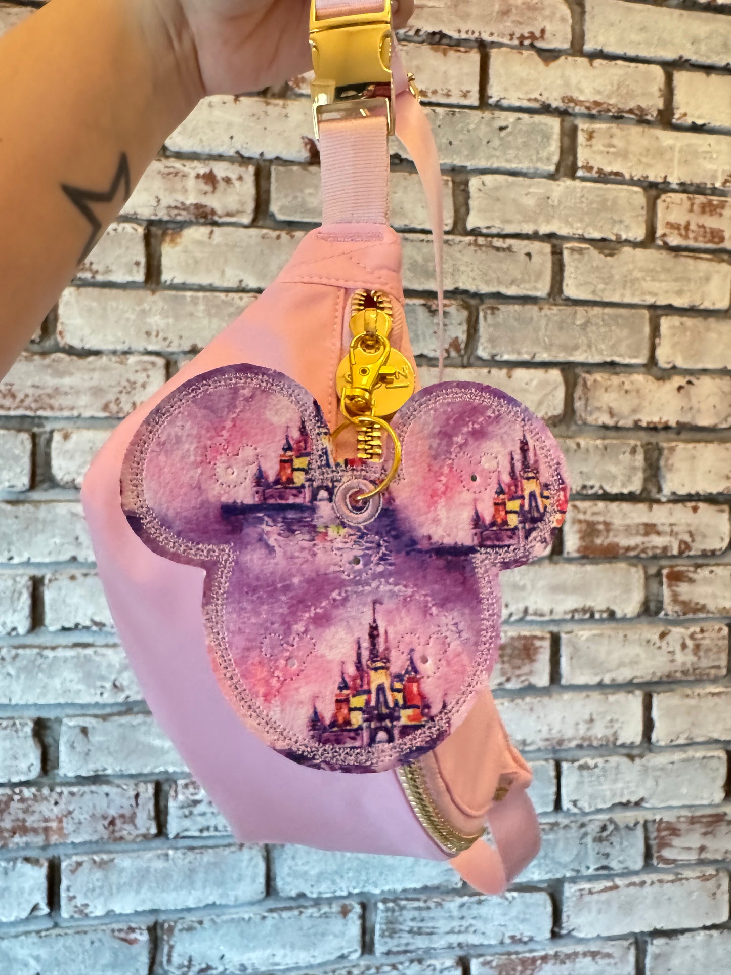 Castle Pin Trading Keychain – Holds 5 Pins | Fairytale Vinyl Bag Charm (Pattern Placement Varies) by