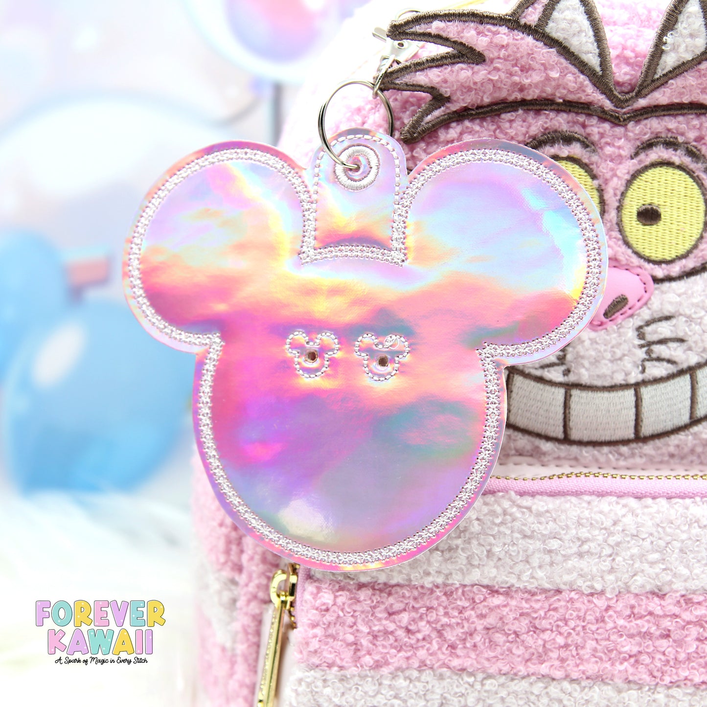 Pink Holographic Mouse Ear Button Holder – Vinyl Bag Charm for 3" Buttons – Cork Backed Display Clip (Copy)