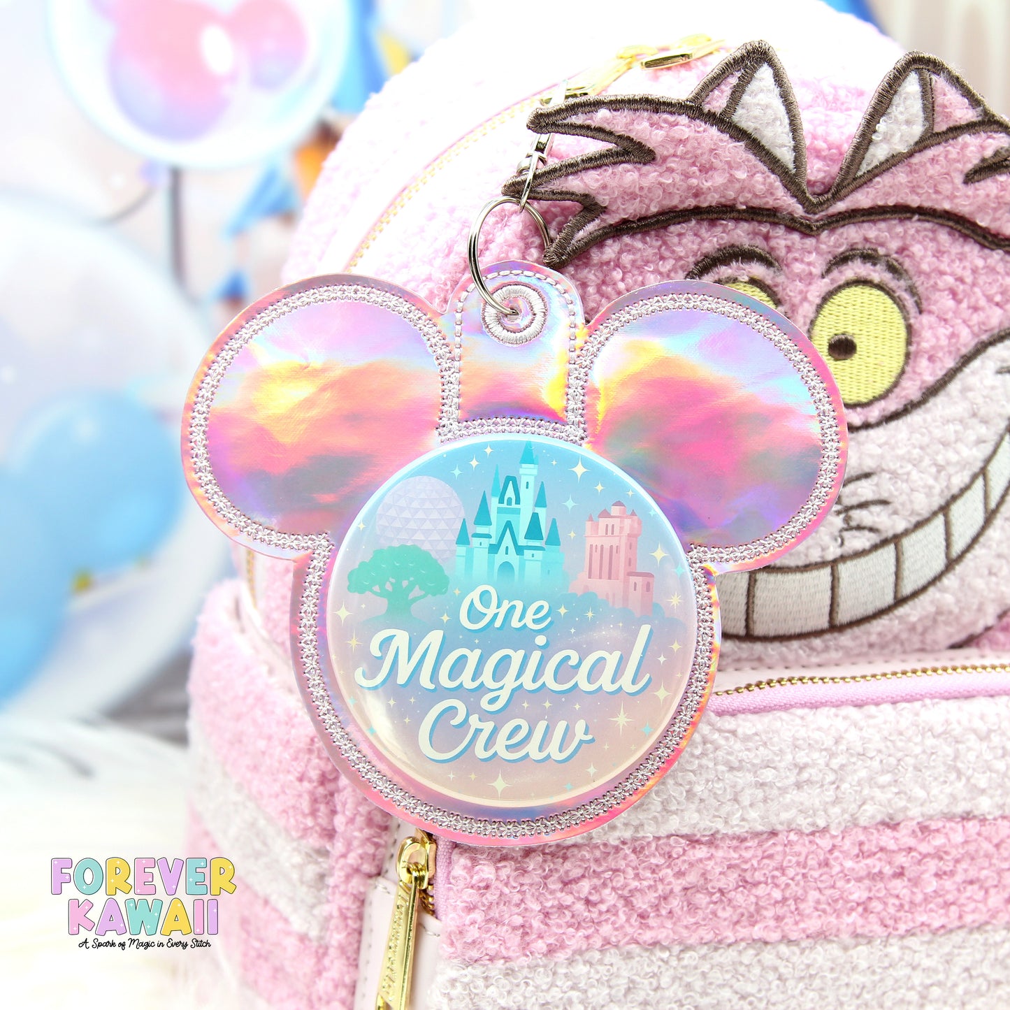 Pink Holographic Mouse Ear Button Holder – Vinyl Bag Charm for 3" Buttons – Cork Backed Display Clip (Copy)