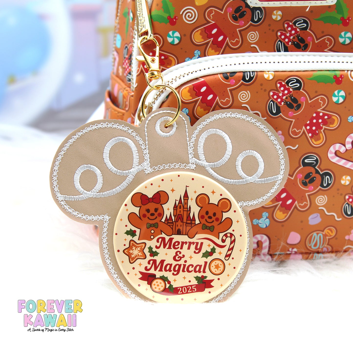 Gingerbread Cookie Celebration Button Holder – Christmas Park Bag Charm – Fits 3” Buttons