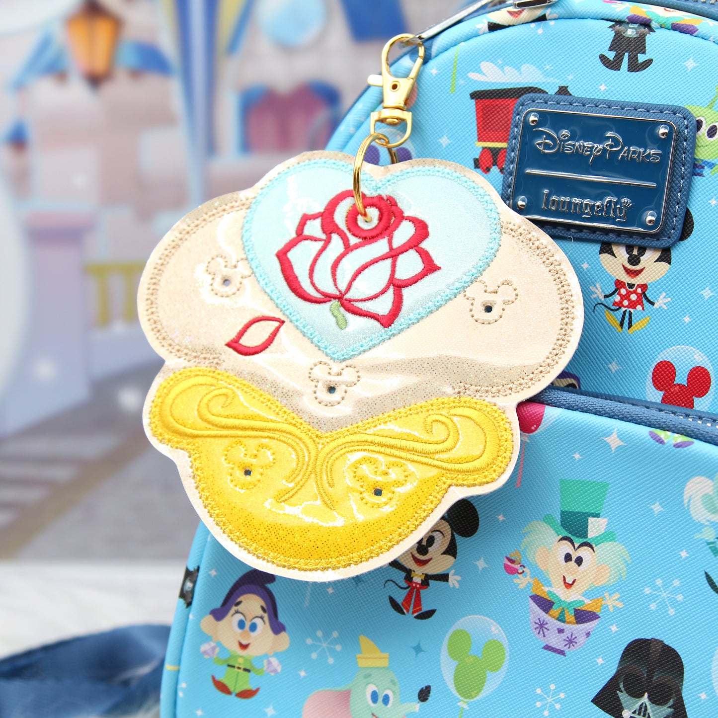 Enchanted Rose Pin Keychain | 5-Hole Enamel Pin Display | Yellow Dress-Inspired Clip