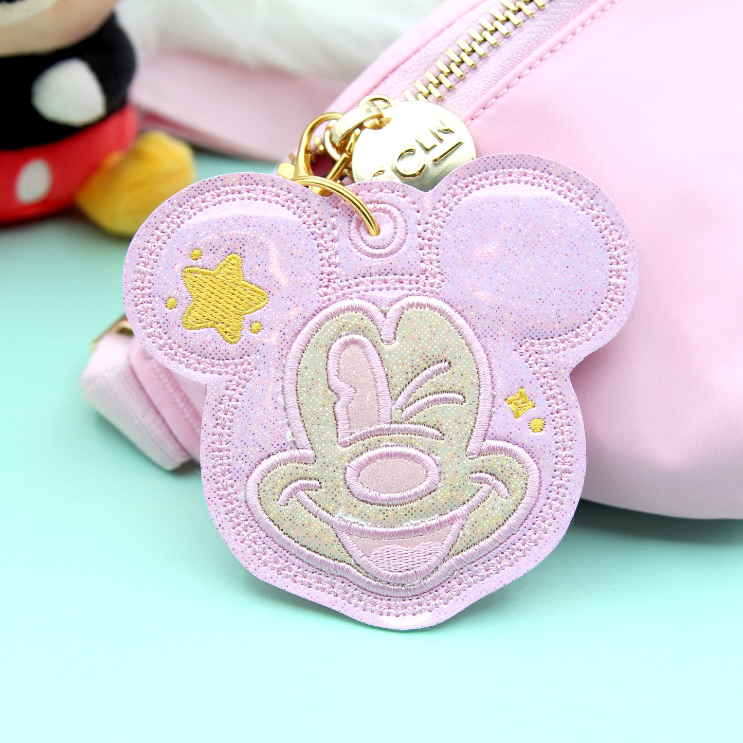 Pink Holographic Winking Mouse Bag Charm Keychain