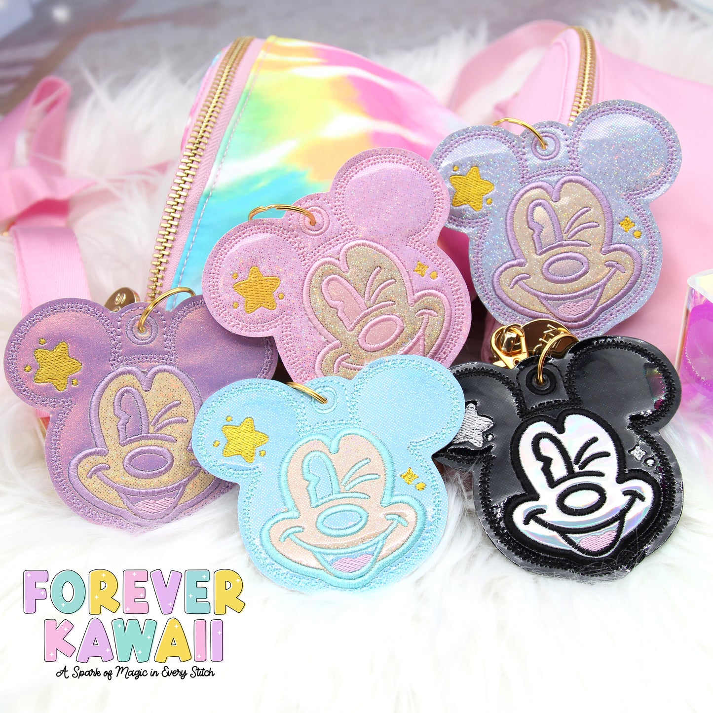 Blue Holographic Winking Bag Charm Keychain
