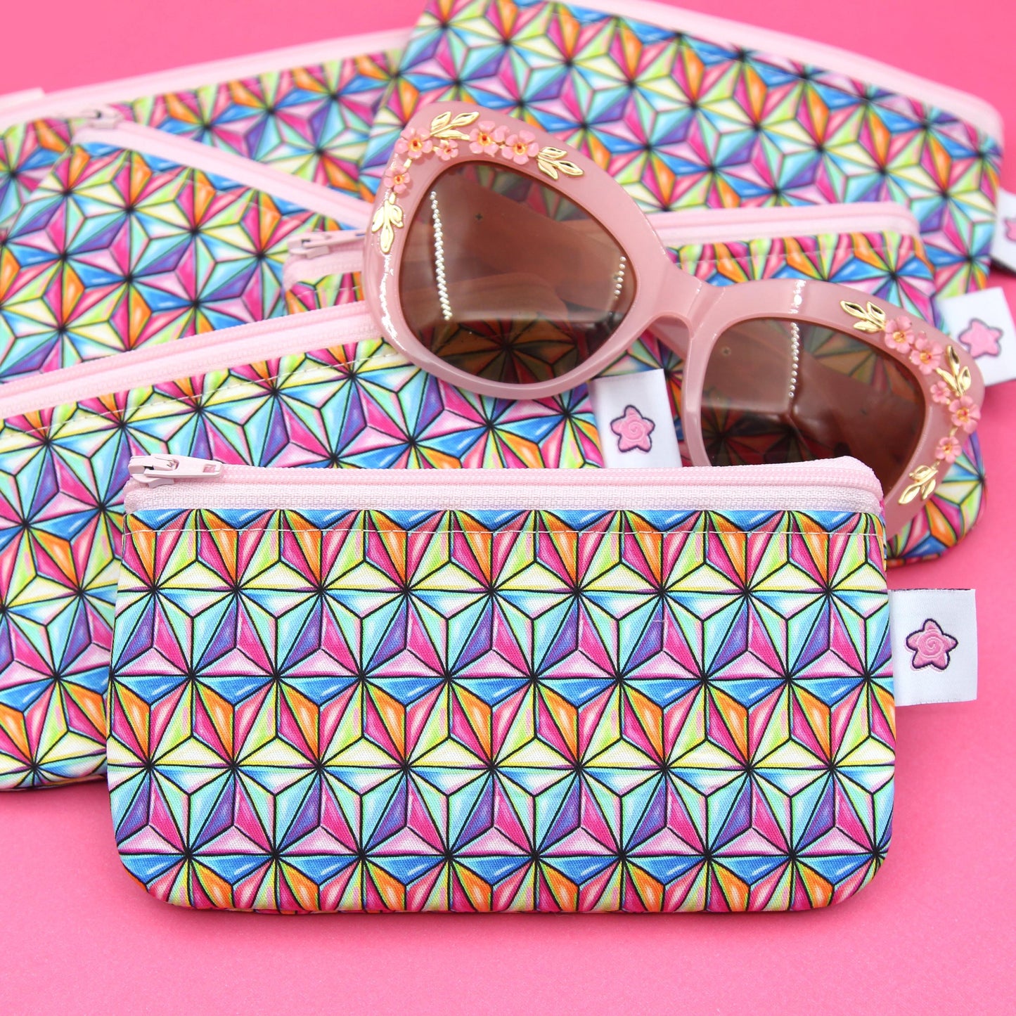 Spaceship Earth-Inspired Zippered Pouch – Handmade Eyewear Case, Makeup Organizer, and Travel Accessory