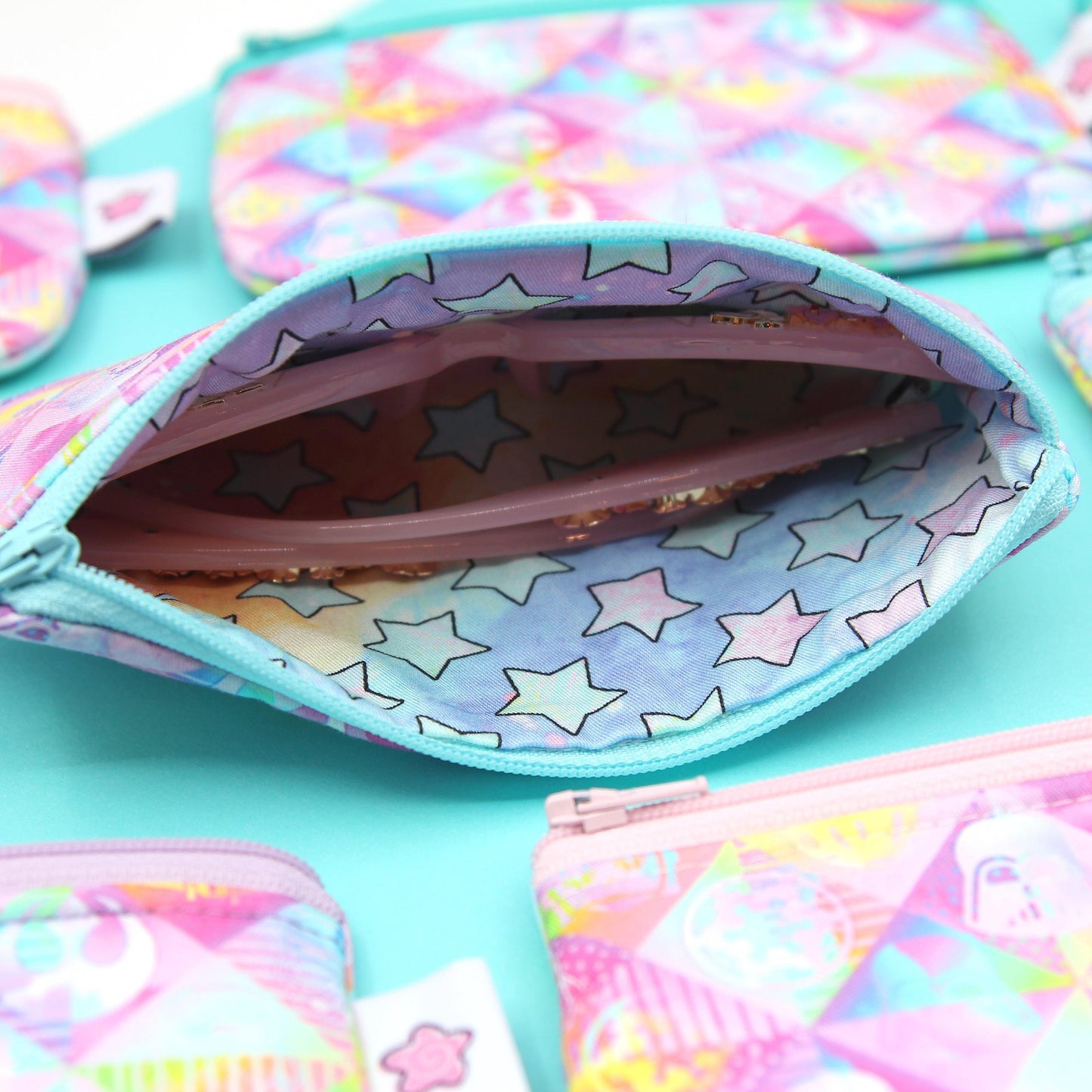 Pastel Galactic Adventure Zippered Pouch – Handmade Eyewear Case, Makeup Organizer, and Travel Accessory