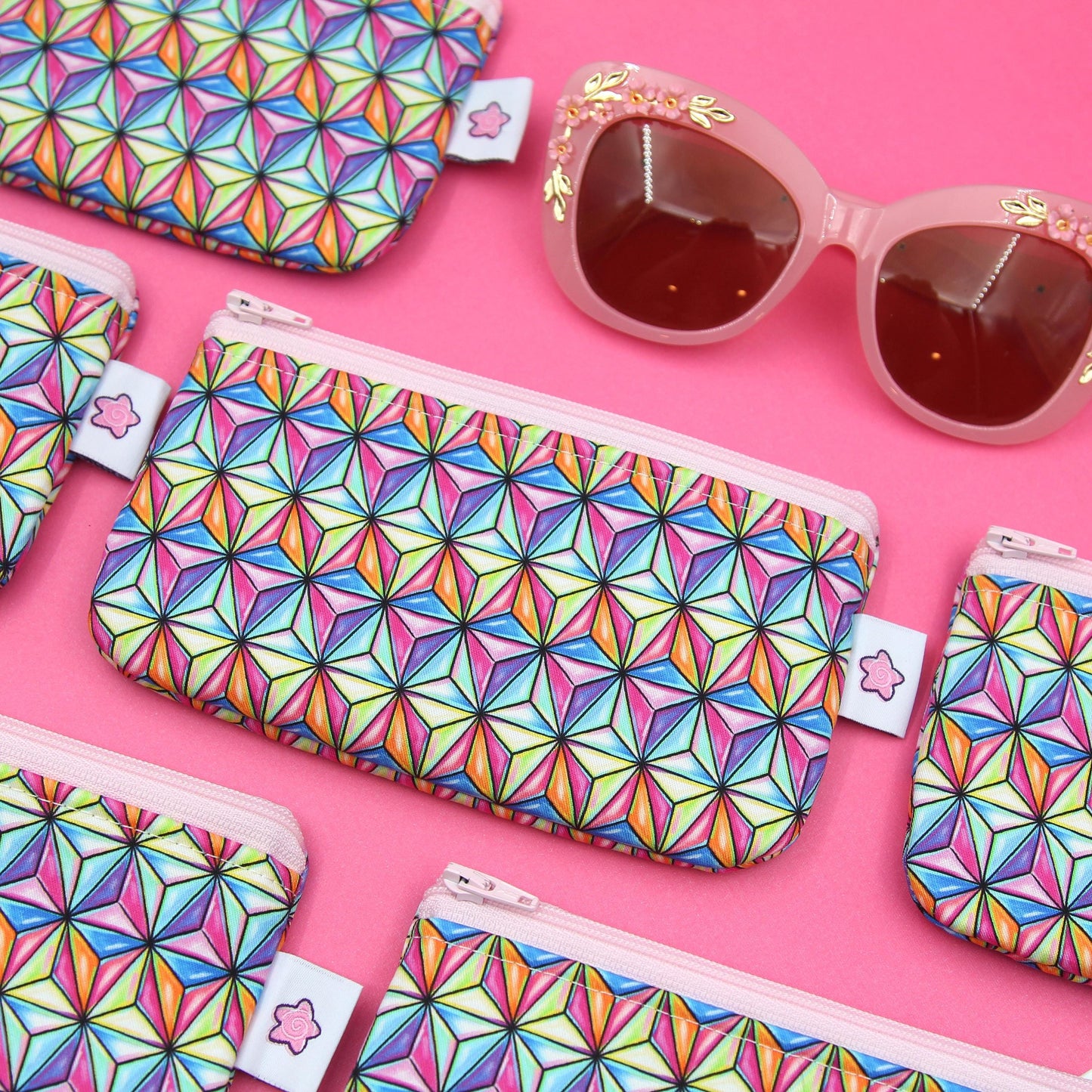 Spaceship Earth-Inspired Zippered Pouch – Handmade Eyewear Case, Makeup Organizer, and Travel Accessory