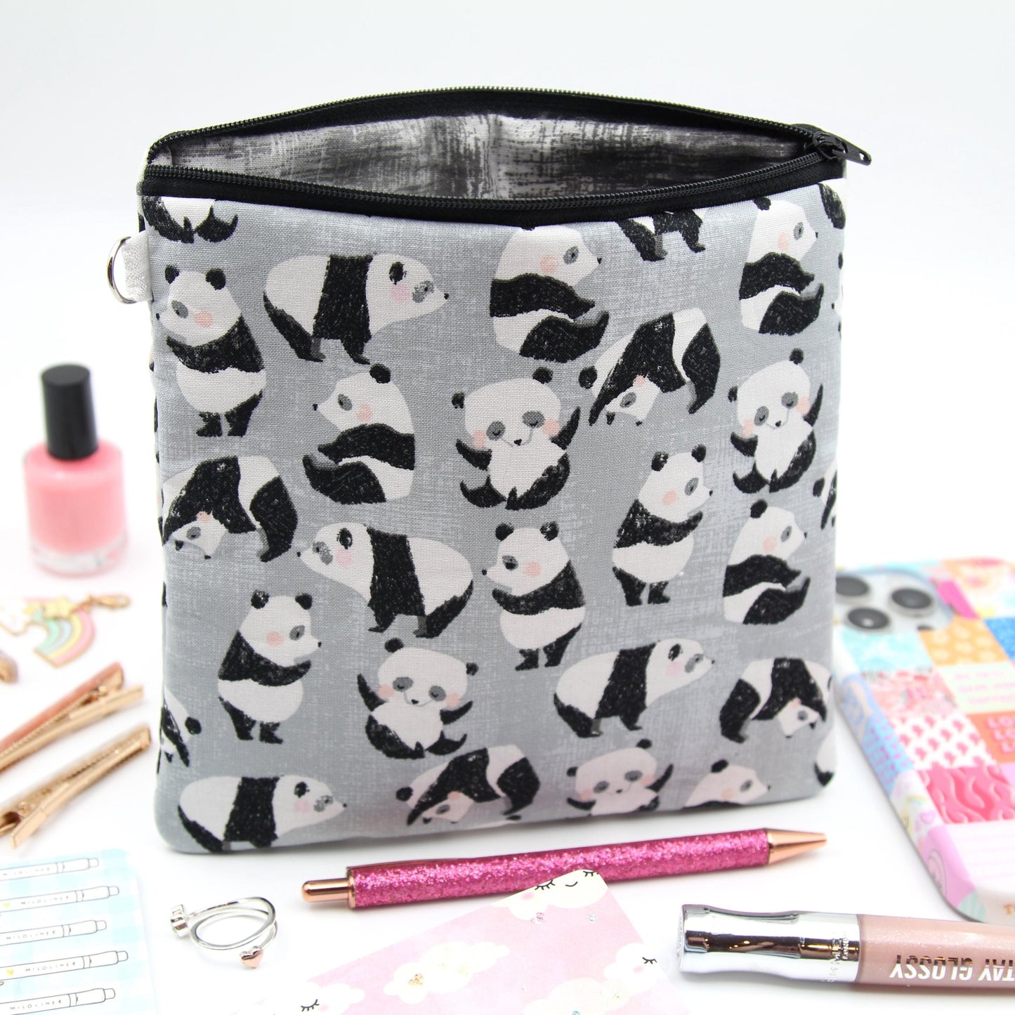 Panda Bears Zipper Pouch - Square Cuties Bag