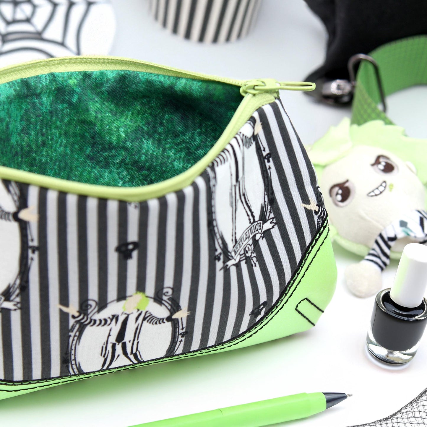 Striped Spooky Zipper Pouch - Clutch 33