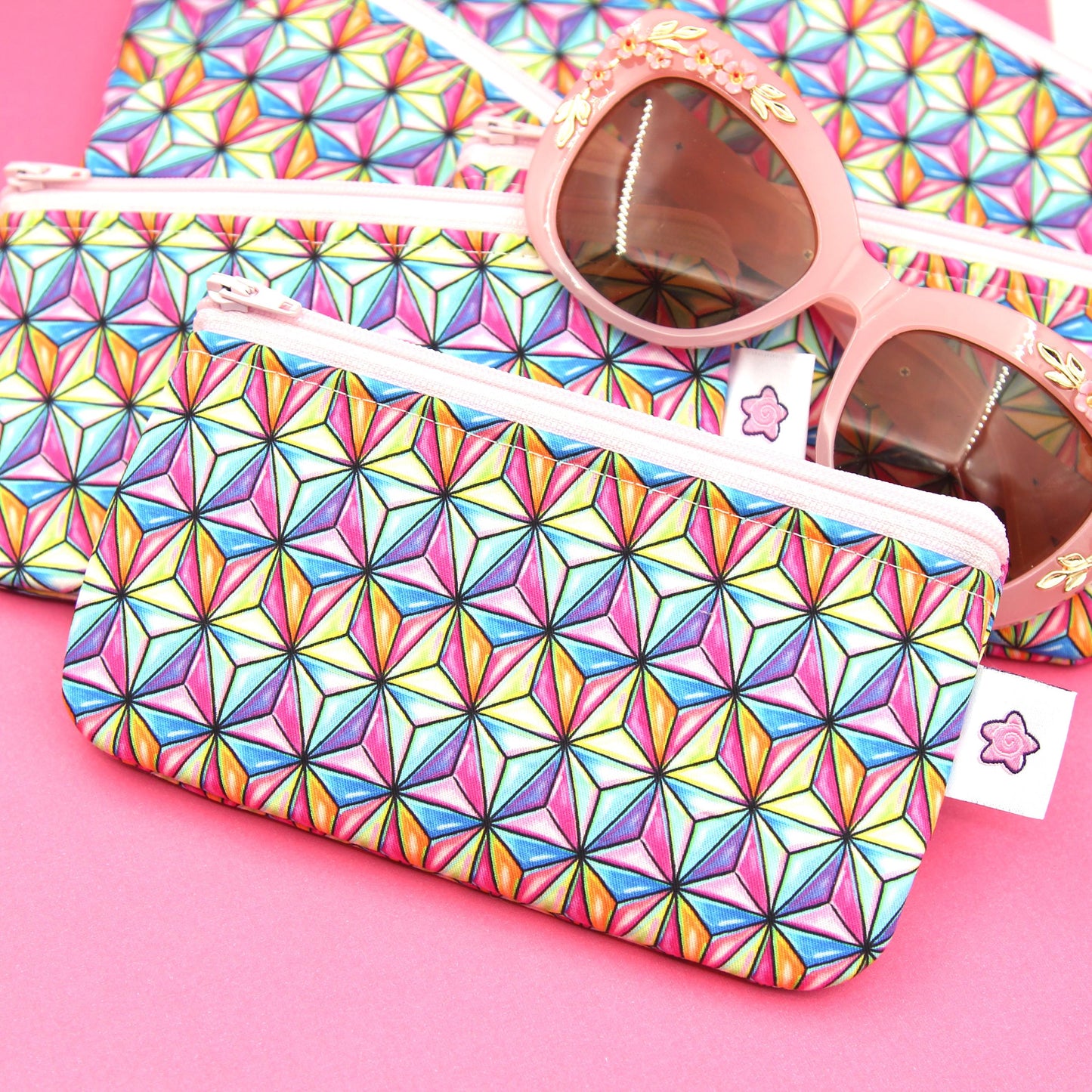 Spaceship Earth-Inspired Zippered Pouch – Handmade Eyewear Case, Makeup Organizer, and Travel Accessory