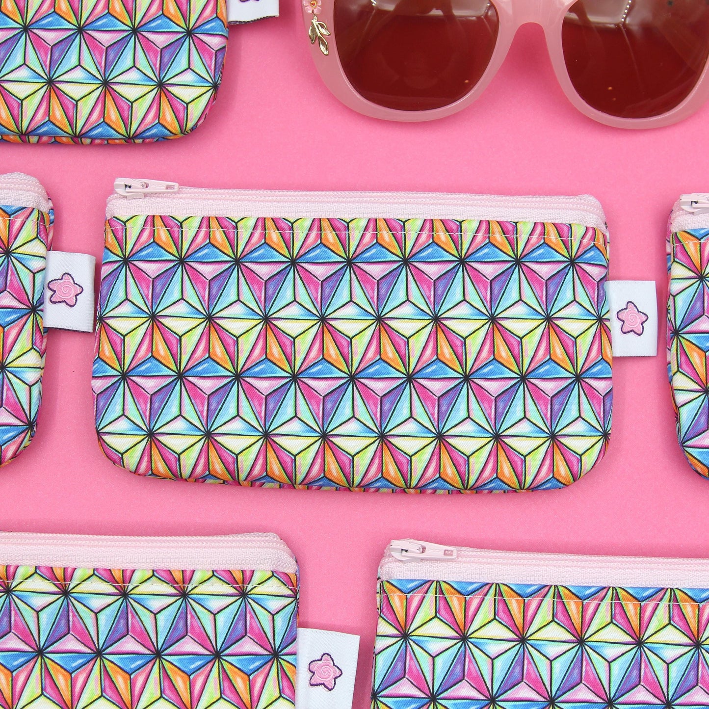 Spaceship Earth-Inspired Zippered Pouch – Handmade Eyewear Case, Makeup Organizer, and Travel Accessory