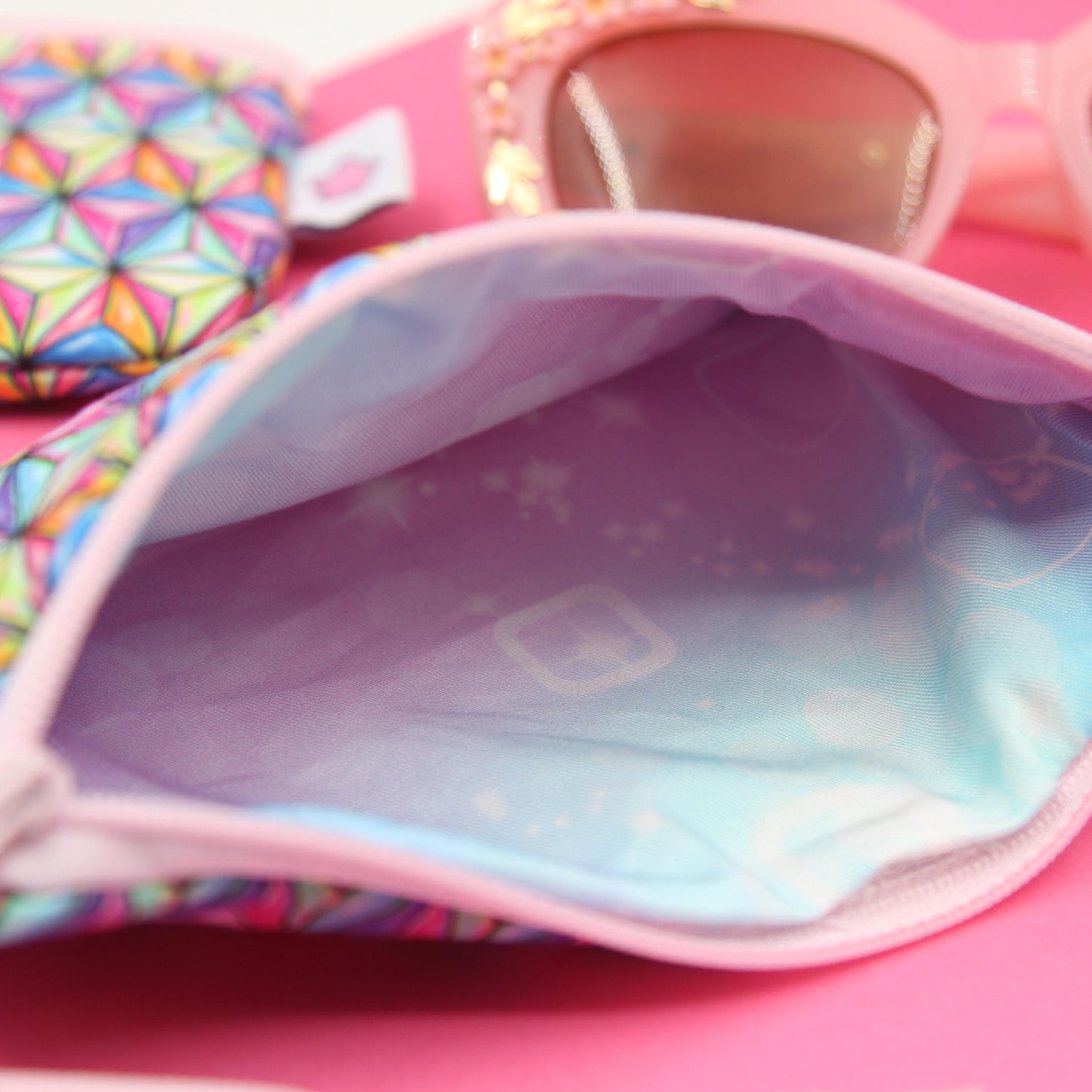 Spaceship Earth-Inspired Zippered Pouch – Handmade Eyewear Case, Makeup Organizer, and Travel Accessory