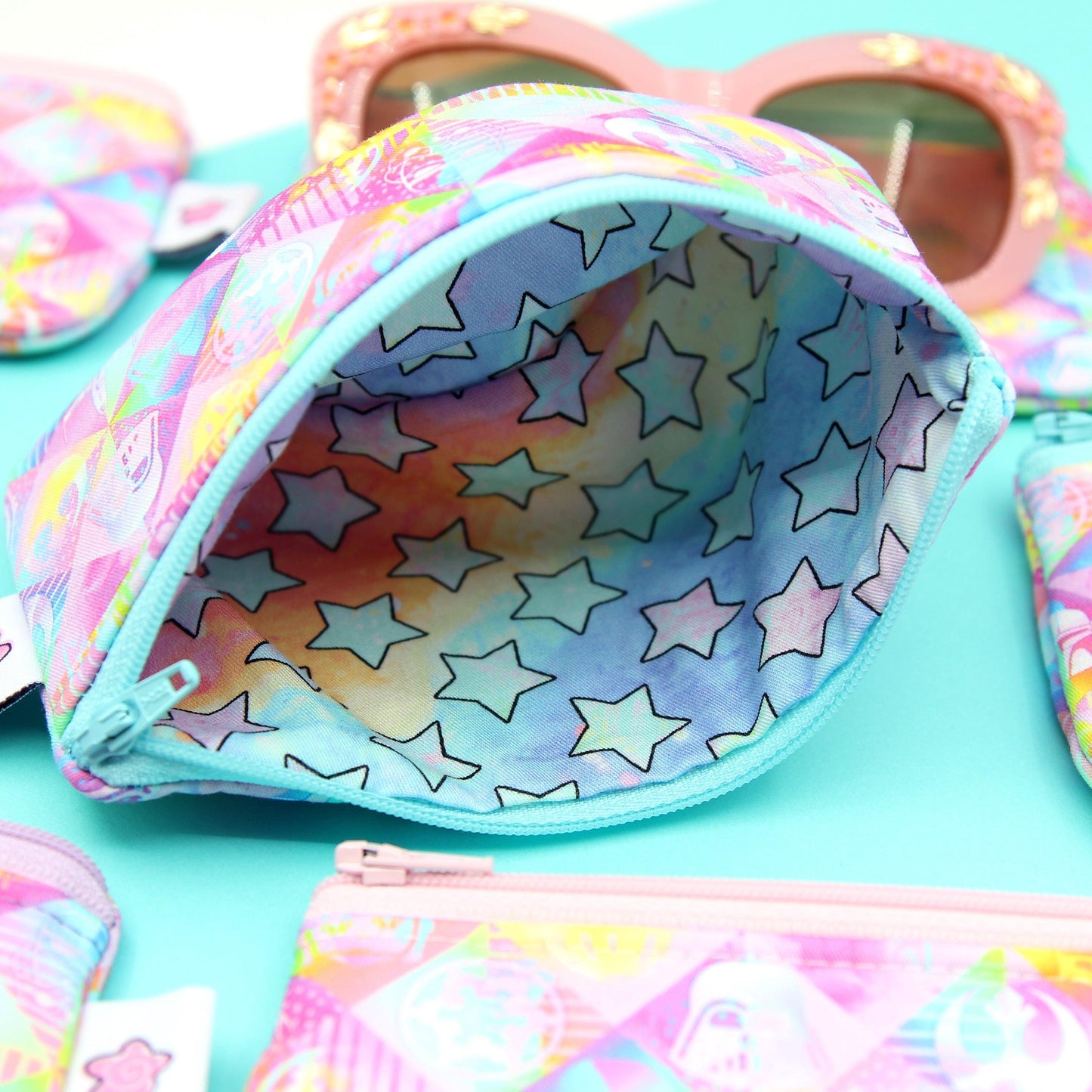 Pastel Galactic Adventure Zippered Pouch – Handmade Eyewear Case, Makeup Organizer, and Travel Accessory