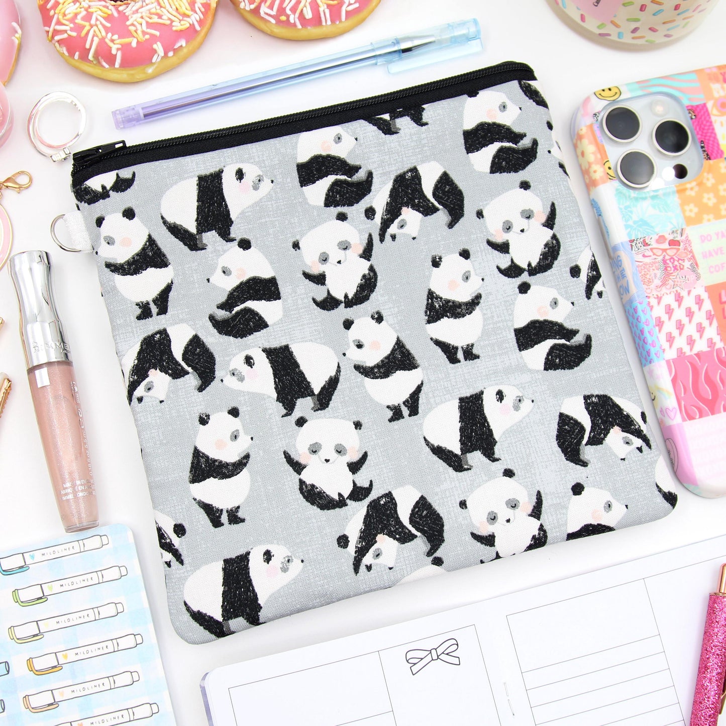 Panda Bears Zipper Pouch - Square Cuties Bag