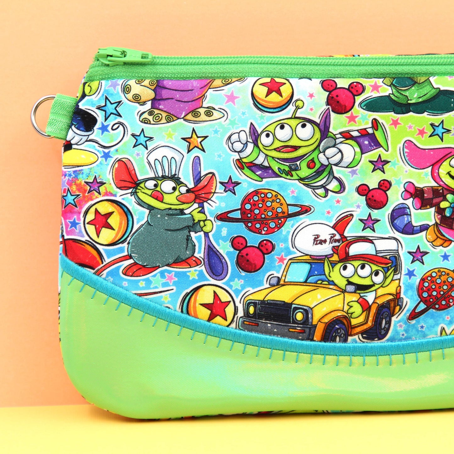 Green Alien Pixie Clutch, Handmade Zipper Bag, Handmade Zipper Bag, Phone Clutch Bag, Travel Makeup Organizer, Parks Day Bag