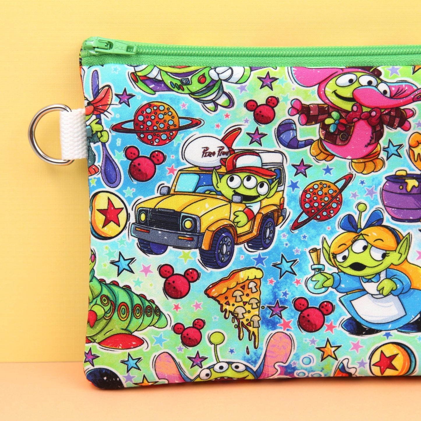 Baby Green Alien Planner Pouch, Stationery Bag, Zipper Pouch for Hobonichi Weeks, Washi Tape Storage, Fully Lined and Padded, Cute Gift
