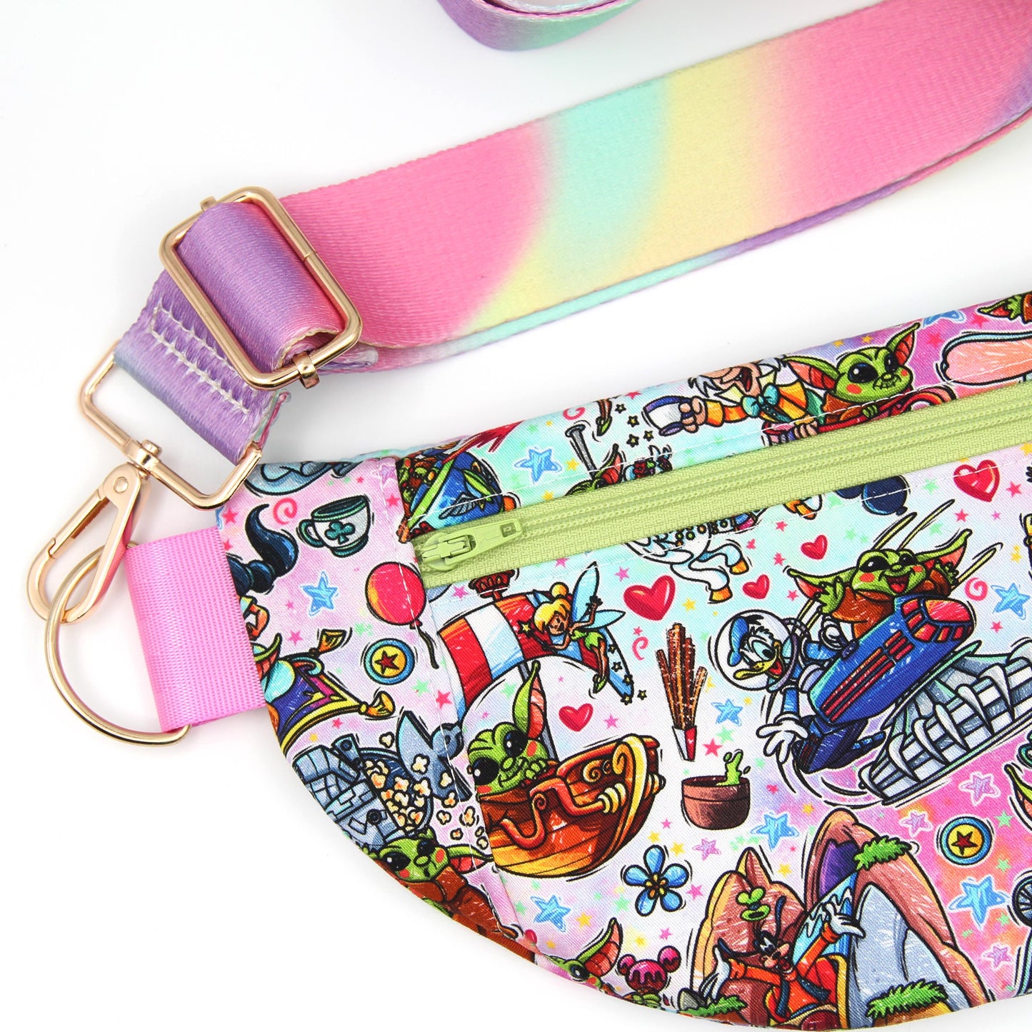Baby Alien Rides Crossbody Bag, Adjustable Webbing Strap, Hipster Disney Bag, Handmade Fanny Pack Bag, Fully Lined & Padded, Theme Park Bag