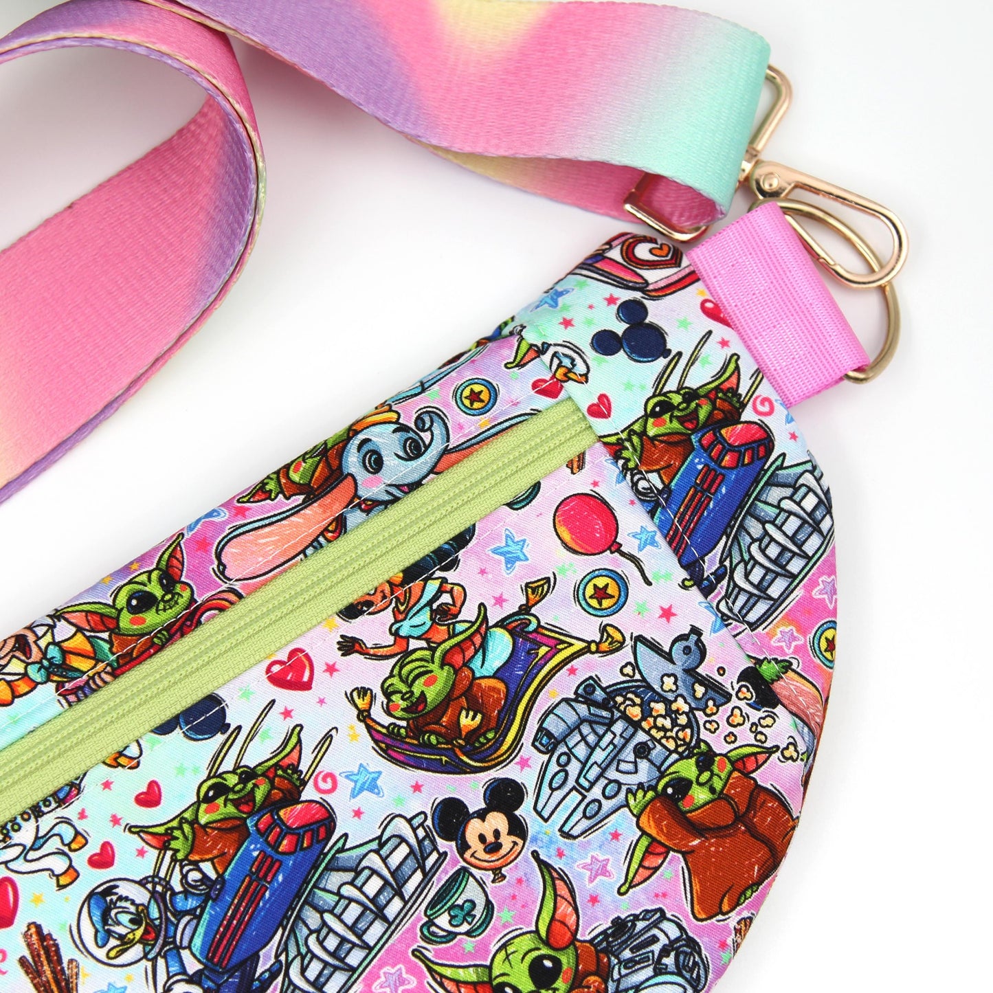 Baby Alien Rides Crossbody Bag, Adjustable Webbing Strap, Hipster Disney Bag, Handmade Fanny Pack Bag, Fully Lined & Padded, Theme Park Bag