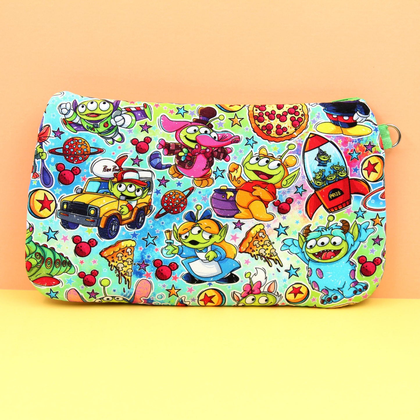 Green Alien Pixie Clutch, Handmade Zipper Bag, Handmade Zipper Bag, Phone Clutch Bag, Travel Makeup Organizer, Parks Day Bag