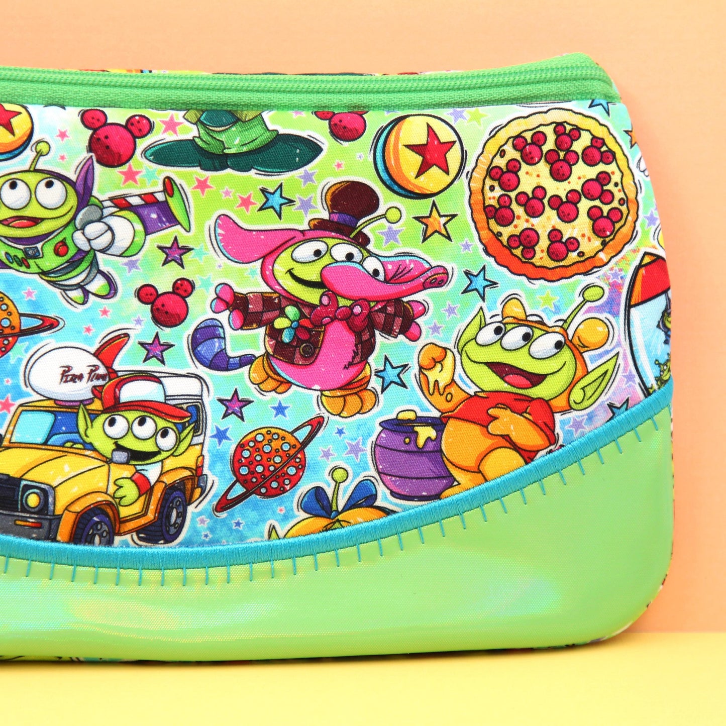 Green Alien Pixie Clutch, Handmade Zipper Bag, Handmade Zipper Bag, Phone Clutch Bag, Travel Makeup Organizer, Parks Day Bag