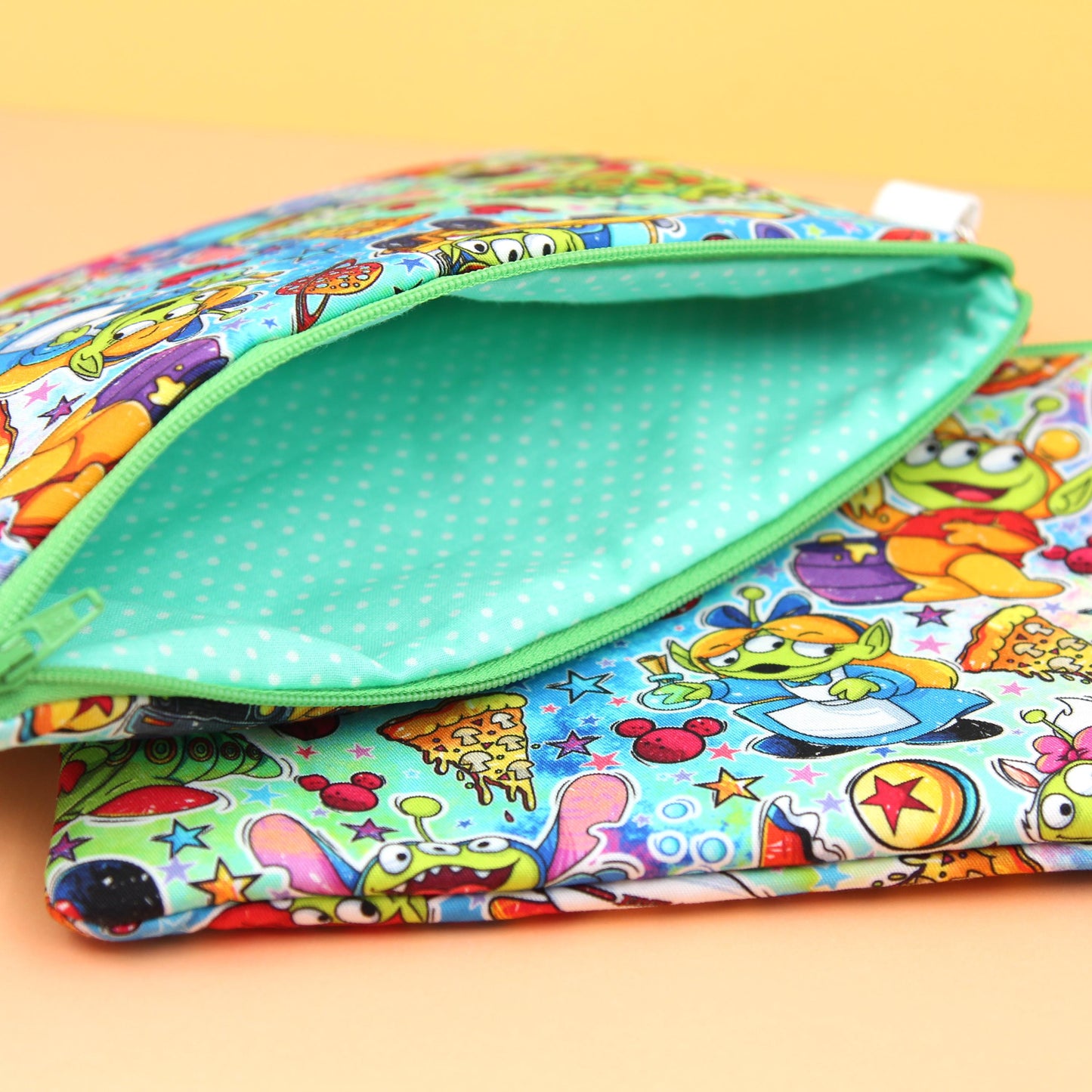 Baby Green Alien Planner Pouch, Stationery Bag, Zipper Pouch for Hobonichi Weeks, Washi Tape Storage, Fully Lined and Padded, Cute Gift