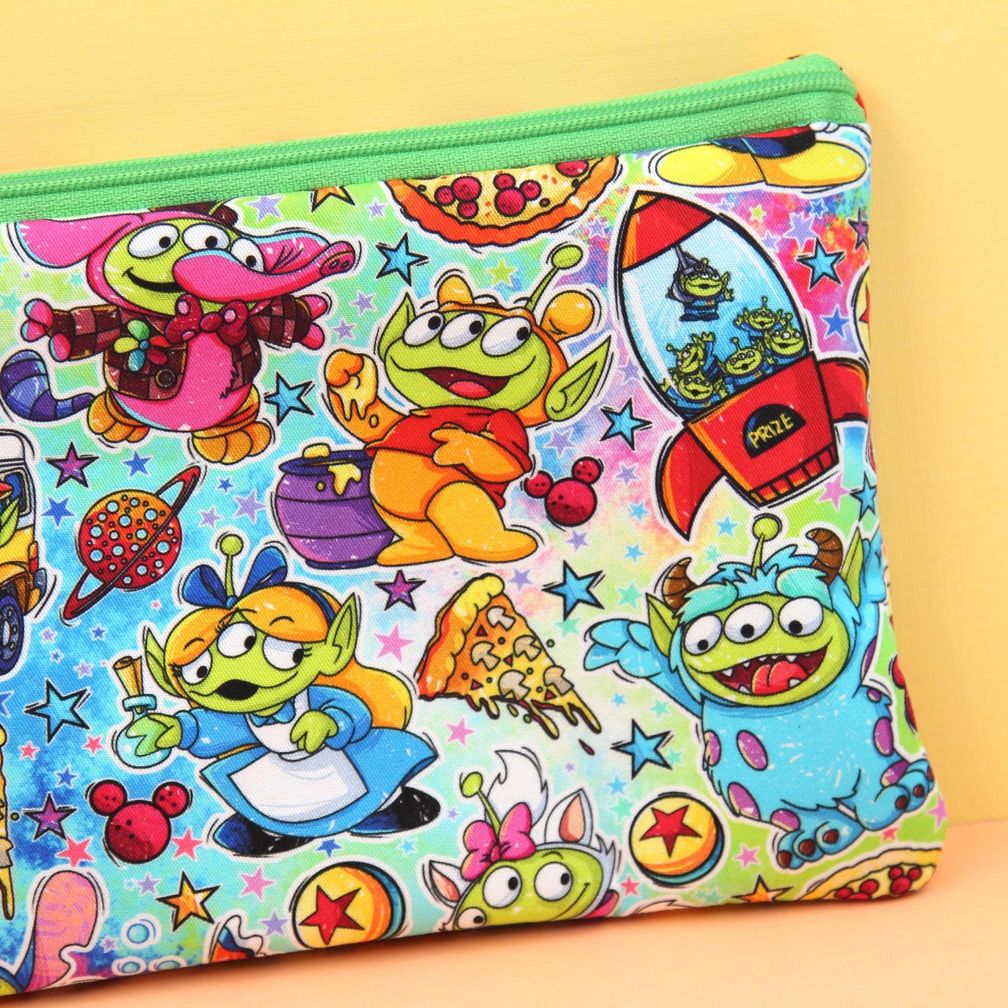 Baby Green Alien Planner Pouch, Stationery Bag, Zipper Pouch for Hobonichi Weeks, Washi Tape Storage, Fully Lined and Padded, Cute Gift