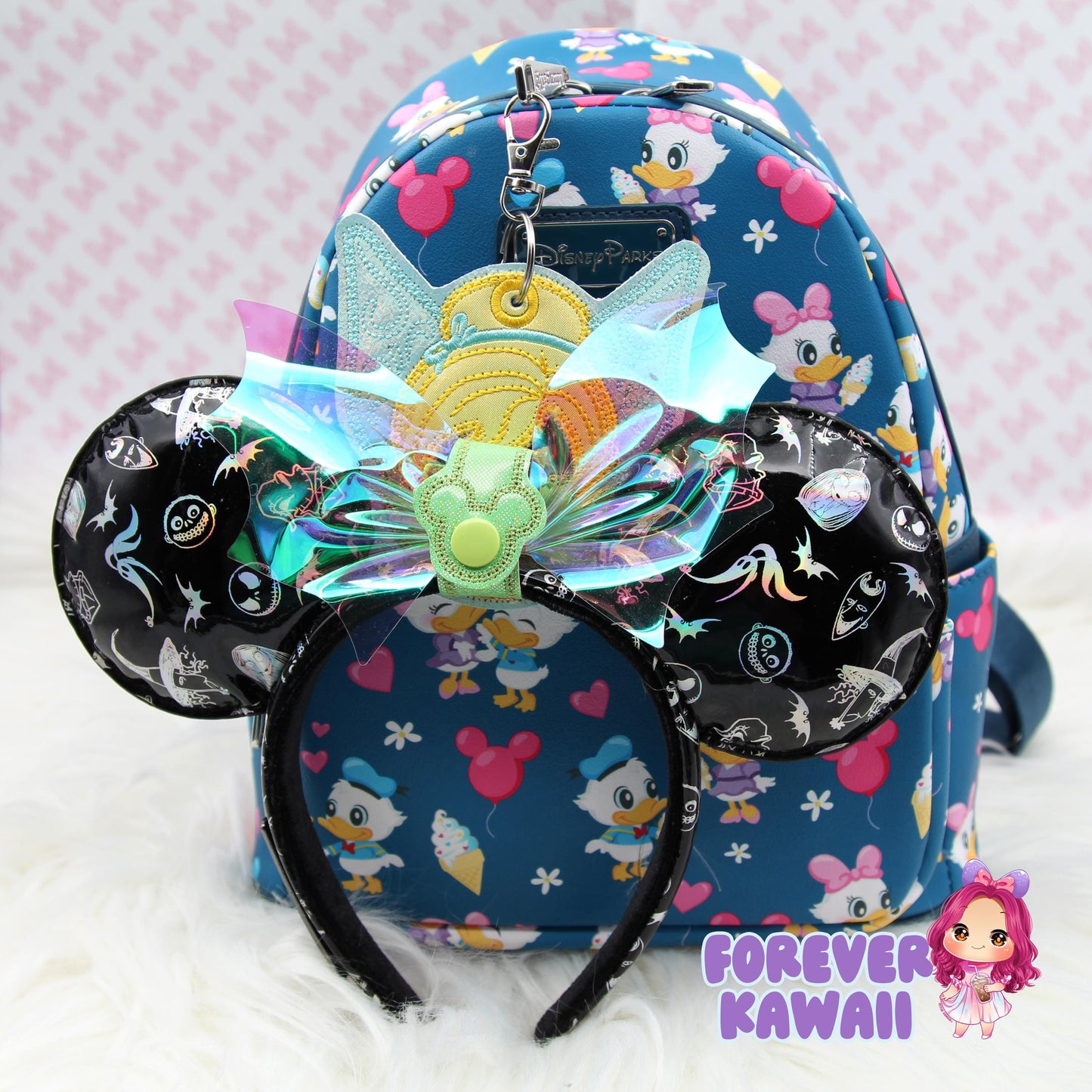 Fairy Mouse Park Ears Headband & Sunglasses Holder – Embroidered Glitter Vinyl, Theme Park Ears Keychain, Mouse Ears Holder
