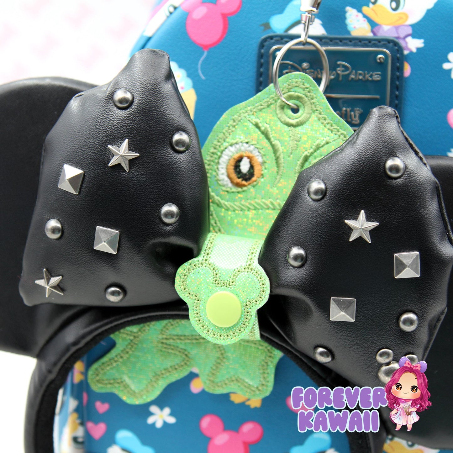 Pascal Chameleon Ears Holder Keychain – Glitter Headband Clip | Sunglasses Holder | Travel Storage | Mouse Ears Headband Holder, Princess