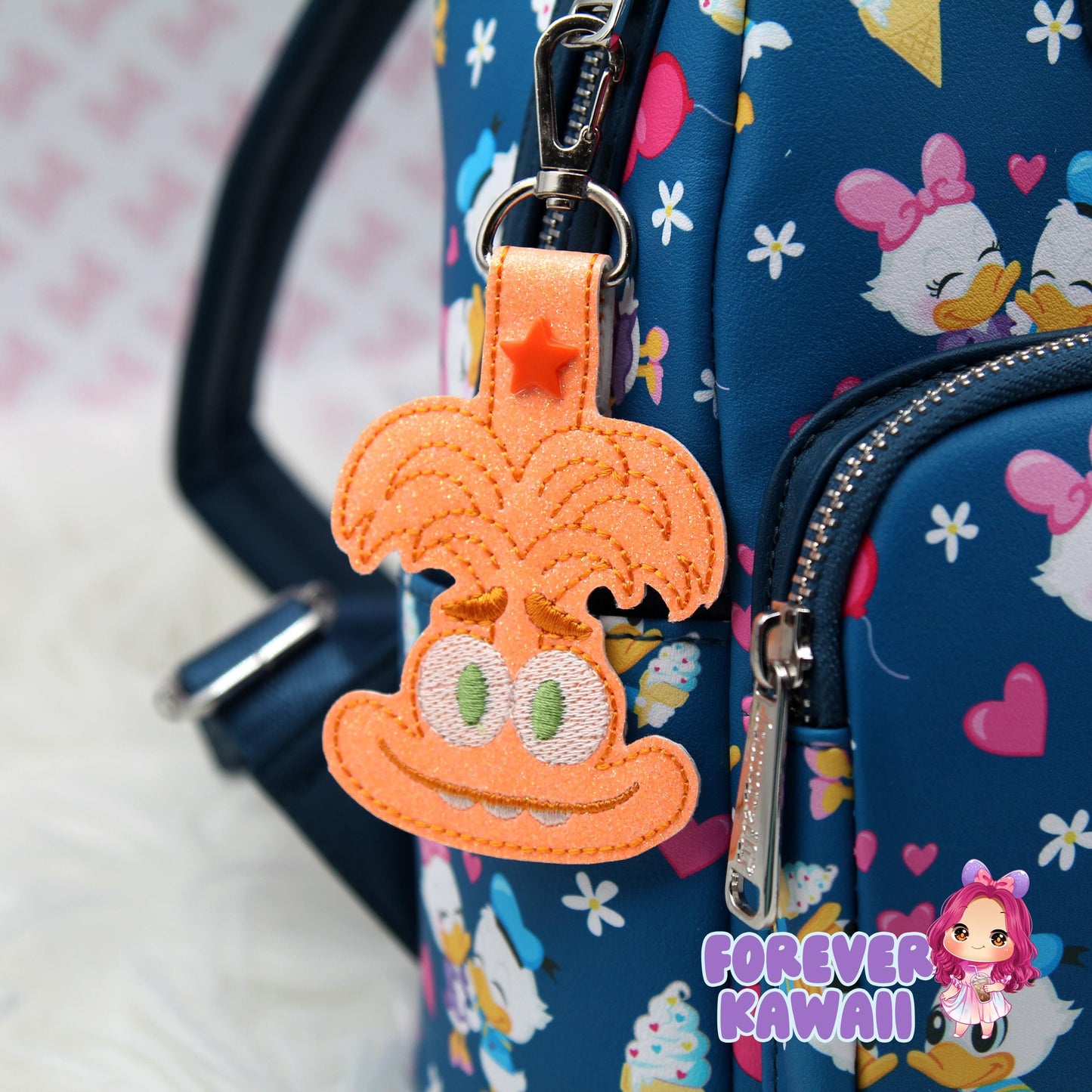 Anxiety-Inspired Snap Tab Keychain – Glitter Vinyl Embroidered Key Fob | Bag Charm | Cute Kawaii Gift | Mental Health Awareness