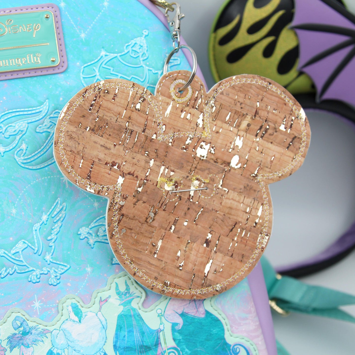 Yellow Rainbow Holographic Vinyl - Mouse Backer Keychain for 3” Celebration Buttons - Badge Holder - Backpack Charm - Theme Park Accessory
