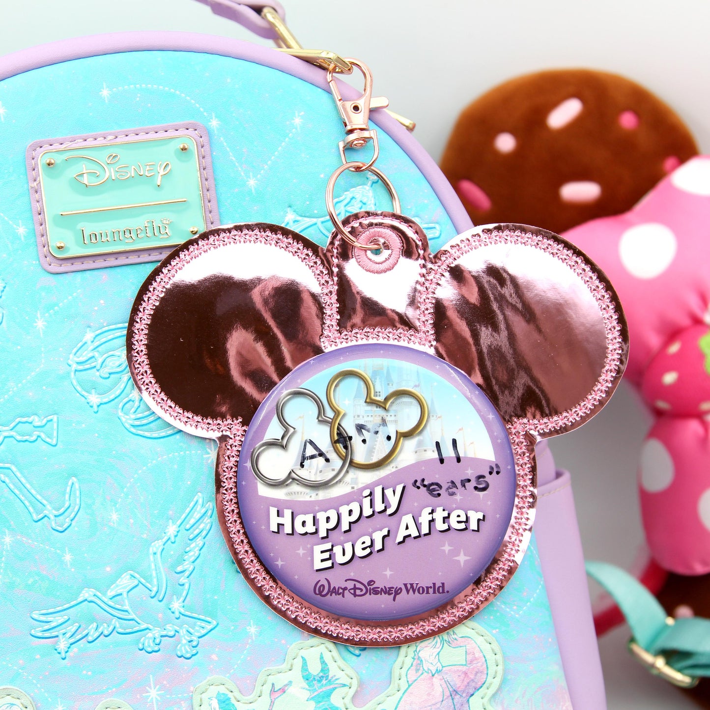 Rose Foil Mouse Button Holder – 3” Celebration Button Backer – Keychain & Badge Clip – Park Button Accessory – Backpack Charm - Park Bag