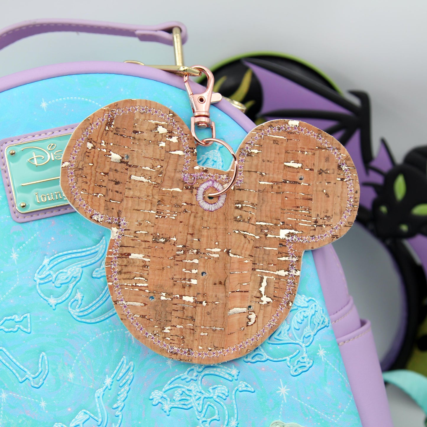 Iridescent Dragon Figment-Inspired Pin Trading Keychain β Handmade Embroidered Pin Holder with Cork Backing for Enamel Pins - Theme Park Pin