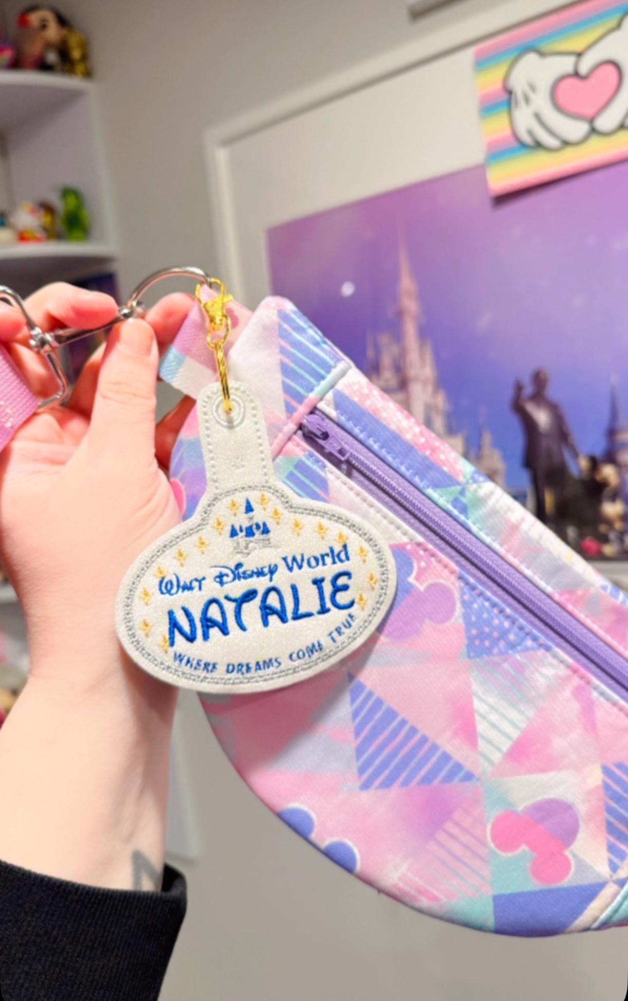 Personalized Cast Member Keychain – Cast Member Name Tag, Sparkly Glitter Vinyl, Magical Name Tag Keychain, Park Bag Accessory, Theme Park - Purse Charm