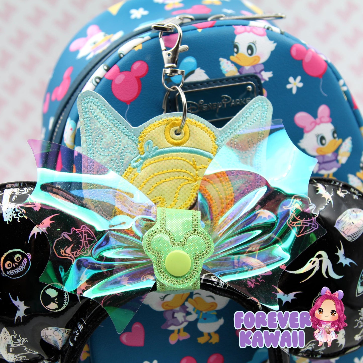 Fairy Mouse Park Ears Headband & Sunglasses Holder – Embroidered Glitter Vinyl, Theme Park Ears Keychain, Mouse Ears Holder