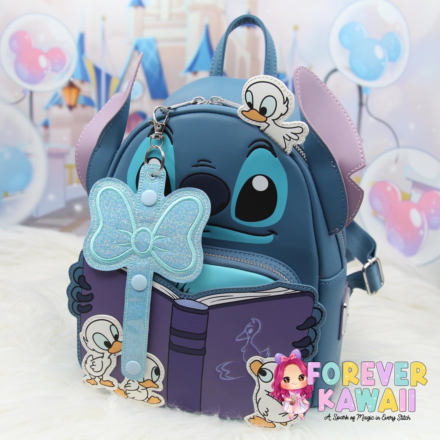 Light Blue Bow Park Ears Holder Keychain, Includes One Extender, Park Ears Holder, Secure Your Park Ears, Hat, Sunglasses, Resort Cup